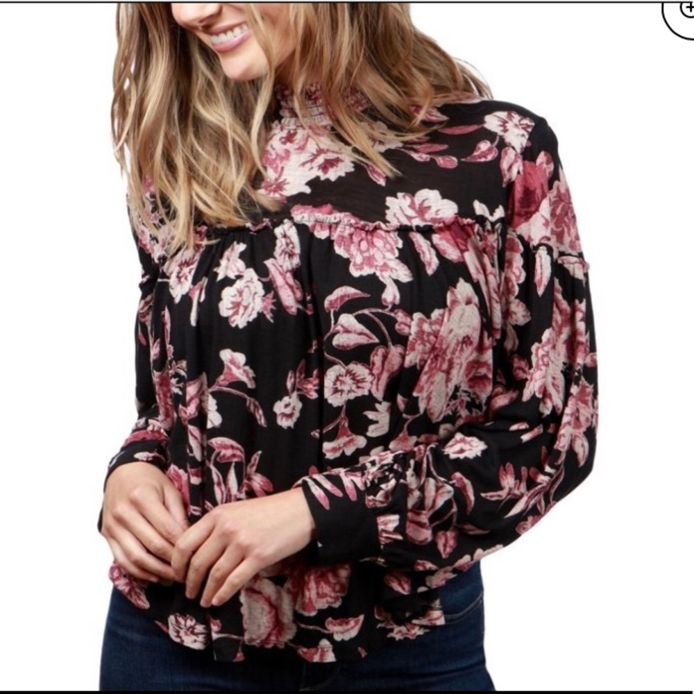 Lucky Brand Womens Floral Print Long Sleeve Blouse casual Top Medium